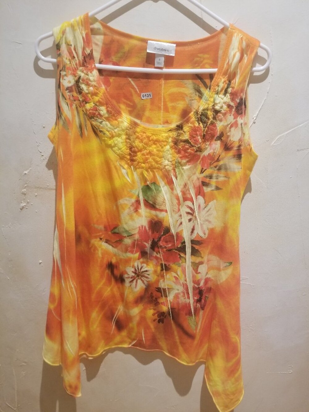 DRESSBARN SLEEVELESS VIVID ORANGE/YELLOW BLOUSE TOP SMALL